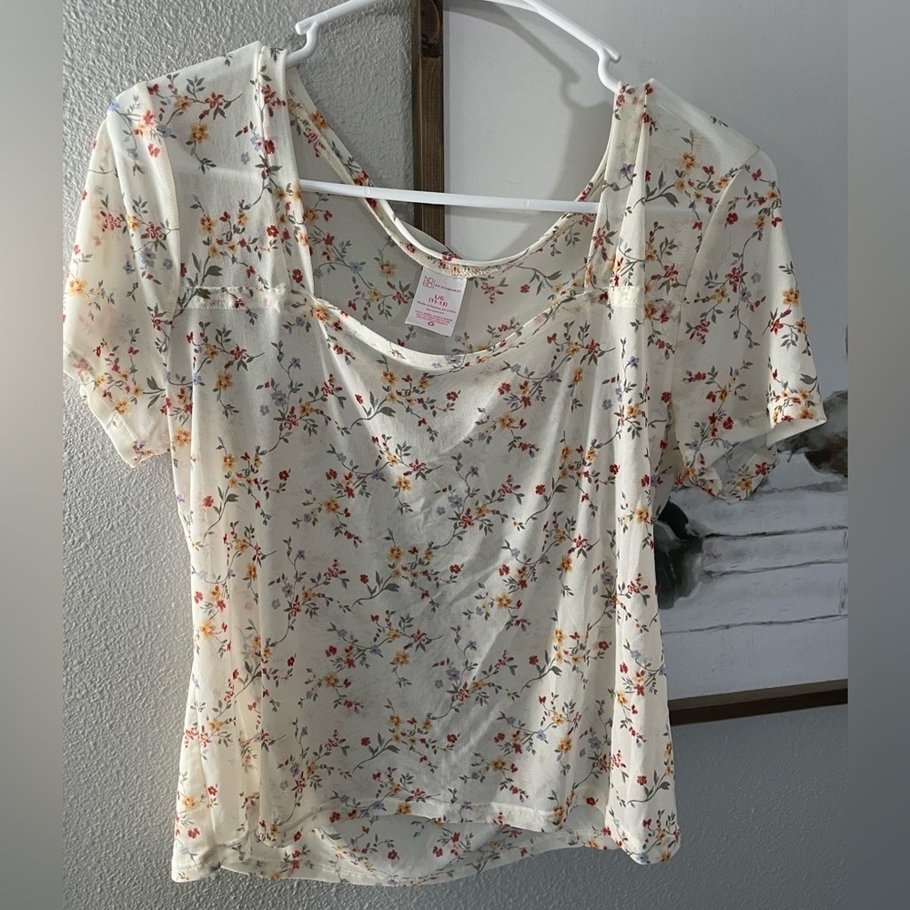 No boundaries stretchy sheer floral boatneck top